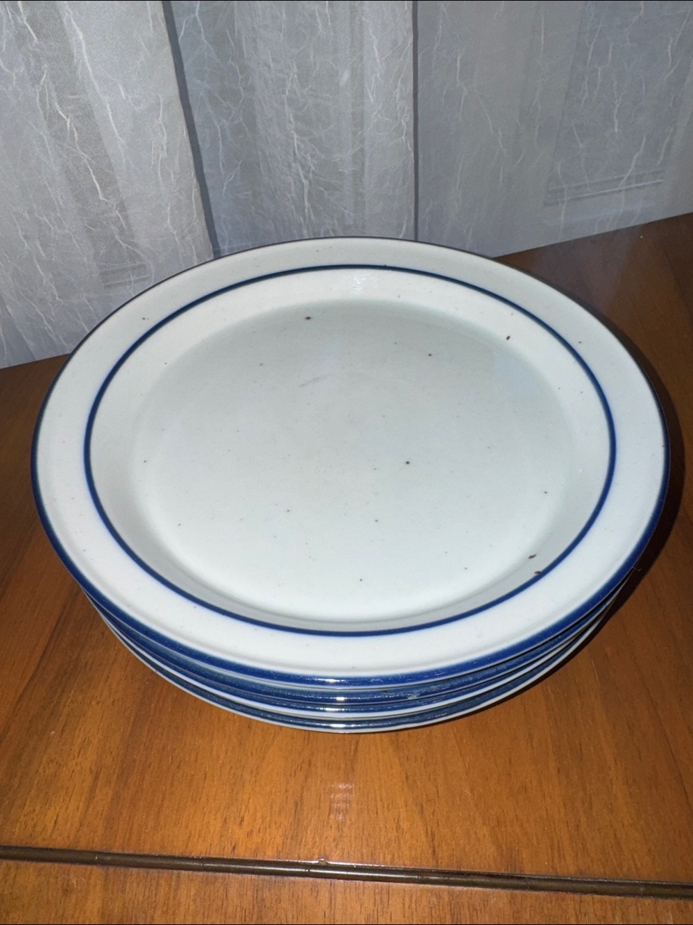 Dansk Blue Mist Set of 4 White Ceramic Dinner Plates with Blue Rim EUC